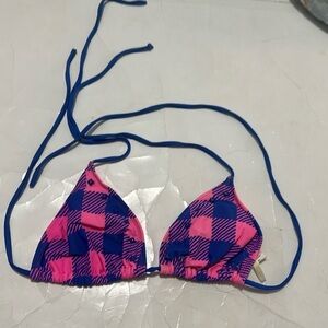 O’neill Large Plaid Blue & Pink Bikini Top Studded Sexy Unpadded
